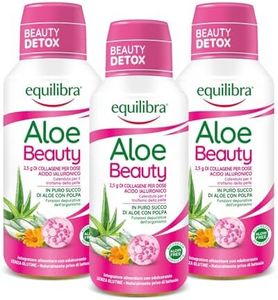 Equilibra Integratori Alimentari, Aloe Vera Beauty, Integratore a Base di Aloe Vera, Collagene, Acido Ialuronico e Calendula, per Una Pelle Tonica e Compatta, con Succo d'Arancia, 3 Bottiglie da 500ml