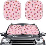Coldinair Cute Pink Strawberry Windshield Sun Shade Sunshade for Car Windshield Automotive Car Shades for Front Windows Cute Floral Car Accessories Sun Cover for Car Windshield