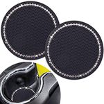 Cute Car Cup Coaster,Dermasy 2PCS Universal Vehicle Holder Insert Coaster 2.75 inch Silicone Anti Slip Bling Crystal Rhinestone Auto Accessories for Women & Lady (Black background with white diamond))