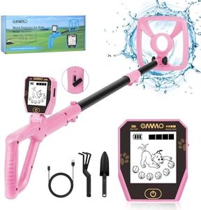 OMMO Metal Detector, Rechargeable Built-in Battery Kids Metal Detector with Funny LCD Display, Adjustable Metal Detectors for Kids with IP67 Waterproof 6.5” Search Coil for Exploring Outdoor (Pink)