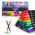 OSUM Colouring Pens wallet of 24 | Felt fine tip Pens and Fineliner Pens Coloured Pens Dual tip brush pens Art Supllies for Adult Colouring Books Painting Sketching Highlighting