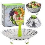 Vegetable Steamer Basket,MRKTAO Stainless Steel Collapsible Steamer Basket,Expandable Steamer Basket with Anti-hot Extendable Handle and Non-Slip Legs,Insert for Steaming Food and Vegetable (5.5"-9.4")