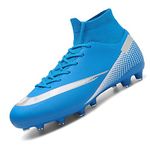 VTASQ Football Boots Boys High Top Spikes Soccer Training Shoes Cleats Profession Athletics Outdoor Competition Breathable Sneakers for Unisex Blue UK 6.5