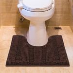 ACCUMTEK Striped Brown Toilet Bathroom Rug Mat 24" x 20" Contour Rug Ultra Soft, Non Slip Chenille Bath Rugs, Absorbent Plush Shaggy Bath Mats for Bathroom, Bedroom, Kitchen, Shower, Tub