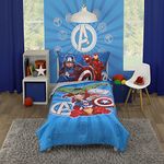 Marvel Avengers Team Blue, Red, and Green Hulk, Captain America, Iron Man, and Thor 4 Piece Toddler Bed Set - Comforter, Fitted Bottom Sheet, Flat Top Sheet, and Reversible Pillowcase