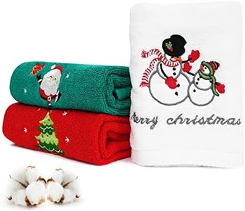 FreeCon Christmas Hand Towels 3 Pack, 100% Cotton Dish Washcloth for Kitchen, Soft & Embroidered Bath Towel for Bathroom Super Absorbent, Cute Holiday Decoration Set for Home (13"×29")