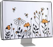 kwmobile Computer Monitor Cover Compatible with 24-26" monitor - Bees and Flowers Black/Orange/White