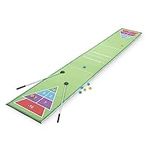 Hearthsong Shuffle Zone® 13-Foot Portable Indoor Shuffleboard Game, 13’L x 2’W, Includes 2 Cues, 8 Rolling Pucks with Sound Effects