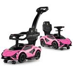 GYMAX 3 in 1 Kids Ride on Push Car, Licensed Lamborghini Push Along Car with Handle, Guardrails, USB Port, Music & Lights, Underneath Storage, Toddler Sliding Car for 18-60 Months Boys Girls (Pink)