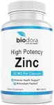 Biodora Zinc High Potency, No GMO, Vitamins for Good Skin, Immune Support Supplement & Antioxidant, Vegan, 50mg Per Servings, 60 Capsules, Unflavoured