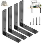 GOFOWRK 12 Inch Shelf Brackets, 0.21 Inch Thicked Floating Shelf Bracket, Black L Brackets for Shelves with Hardware, Solid Steel Heavy Duty Shelf Bracket for Shelves Support (4 Pack)