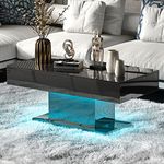 KEEPREAPER Black Coffee Table with 16 Colors LED Lights - LED Coffee Table for Living Room - High Glossy Rectangle Coffee Tables for Home, Bar, Store, Office