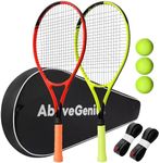 AboveGenius 27" Tennis Racket Set,2 Pack Adult Tennis Racquets for Beginners & Intermediate,Pre-Strung 105sq in Oversized Head,Include 3 Balls, 2 Overgrips & Carry Bag for Women & Men (Yellow/Orange)