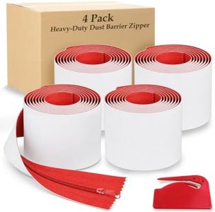 Millsten 4 Pack Heavy Duty Zipper Door for Dust Barriers, 7 Ft x 3 in Self-Adhesive Dust Barrier Zippers for Plastic Sheeting Includes Sheeting Cutter for Construction, Remodeling and Painting