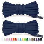 Stepace 1/4" Oval Athletic Shoelaces [2 Pairs] 39"-63" in 12 Colors Half Round Shoe Laces for Sneakers Navy Blue 160