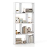 COSTWAY 8-Cube Geometric Bookshelf, 120cm Wooden Bookcase Storage Rack with Anti-Toppling Device, Freestanding Modern Display Shelving Unit Room Divider for Study Bedroom Living Room (White)