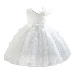 IDOPIP Flower Girl Butterfly Bowknot Tutu Dress for Kids Baby First Communion Wedding Party Dresses Toddler Little Princess Pageant Bridesmaid Birthday Baptism Prom Tulle Gowns White 18-24 Months