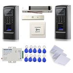 Tracking in and Out Biometric Fingerprint/RFID / PIN Access Control System with 600LBS Force Electric Magnetic Lock + 110-240V Power Supply+RFID Cards+ Keyfobs+Exit Button
