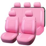 Flying Banner car seat Covers Protects Water Proof Faux Leather Carbon Fiber Fronts Rear Bench Covers (Pink Pink, Full Set - 8PCS)