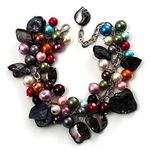 Avalaya Multicoloured Simulated Pearl Bead & Shell Charm Bracelet (Silver Tone)