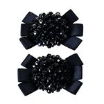 Douqu Grosgrain Ribbon Bow Fashion Hand Beaded Crystal Shoe Clips Charms Pair Black Champagne Red Pink (Black)