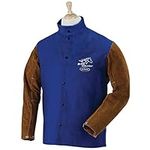 Revco FRB9-30C/BS-L Black Stallion Hybrid Fr and Cowhide Welding Coat, 9 oz., Large, Royal Blue/Brown