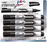 BIC Intensity Advanced Whiteboard Markers, Dry Erase Chisel Tip, Bulk Pack of 4, Low Odour, Non Toxic, Soft Grip, Black