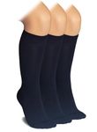 HUGH UGOLI Knee High Socks for Kids Girls Boys & Toddlers, Solid Color Long School Uniform Socks, Soft Breathable & Comfortable Bamboo Socks 3-14 Years Old | 3 Pairs | Navy Blue | 3-4 Years