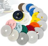 7 Inch Diamond Polishing Pads Tile Stone Diamond Sanding Pads Kit Including 5/8-11 Backer Pad for Wet Dry Drill Grinder Polisher,30-6000 Grit Granite Marble Concrete Rock Countertop Quartz 12 pcs