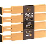 Drawer Divider Organizers - Adjustable 12" to 17" Bamboo Kitchen Drawer Organizer - Expandable Drawer Dividers Separators for Utensils, Dresser, Clothes, Bedroom, Bathroom (4-Pack, Natural)