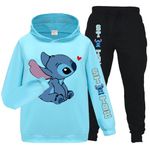 OAIXIUR Kids Blue Cat Cartoon Hoodies and Pants Tracksuits Sets Girls Fashion Sweatshirts Outfits 3-13 Years (Light Blue,11-12 Years,11 Years,12 Years)