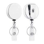 2 Pack Heavy Duty Retractable Badge Holder Reel, Will Well Metal ID Badge Holder with Belt Clip Key Ring for Name Card Keychain [All Metal Casing, 27.5" UHMWPE Fiber Cord, Reinforced ID Strap]