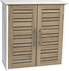 EVIDECO French Home Goods Wall-Mounted Bathroom Cabinet with Double Vented Doors, Compact Storage Organizer for Toiletries, White and Oak Finish - Stockholm Collection