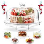 Myiosus Cake Stand with Dome Lid, Plastic Cake Stands with Cover Reusable, 6 in 1 Multi Purpose Cake Serving Platter Salad Punch Bowl for Party Wedding Birthday, Send 2 Spoons