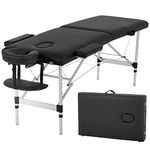 ACi Aluminium Massage Table Portable Massage Table 73 Inch 2 Fold Portable Massage Table Height Adjustable Facial Salon Tattoo Bed W/Face Cradle Carry Case,Black