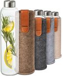 Glass Water Bottle 750ml with Felt Cover - Dishwasher Safe - Leakproof - BPA Free - Carbonated Suitable (Sand brown)