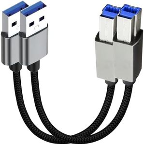 tunghey 2Pack USB B 3.0 Cable, Short USB-A Male to USB-B 3.0 Male USB 3.0 Type B Upstream Cord Nylon Braided Compatible with Docking Station, External Hard Drivers, Scanner, Printer and More 30CM