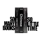 So Many Books, So Little Time Bookends, Decorative Metal Book Ends Supports for Shelves, Heavy Duty Bookend Holder