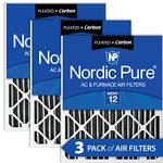 Nordic Pure 20x20x2 (19 1/2 x 19 1/2 x 1 3/4) Furnace Air Filters MERV 12 Pleated Plus Carbon 3 Pack