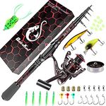 Fishing Rod and Reel Combos, Unique Design With X-Warping Painting, Carbon Fiber Telescopic Fishing Rod with Reel Combo Kit with Tackle Box, Best gift for Fishing Beginner and Angler(210-Red)