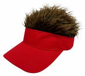 Men's Hair Visor ​Sun Hats Visor with Hair Fake Hat with Hair for Men Novelty Spiked Adjustable Baseball Caps Funny Gift, Red Brown, Medium