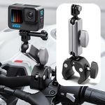 SRIKEKL Bike Mount Motorcycle Handlebar Clamp Holder Clip,Aluminum alloy,360° Double Ballhead Magic Arm，Action Camera Mount Adapter for GoPro Hero 12 11 10 9 8 7 Insta 360 DJI Accessories