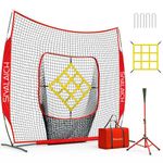 Baseball & Softball Net 7 ft x 7 ft Portable Baseball Softball Practice Net, Baseball Batting Tee,for All Skill Levels, Pitching Net, Hitting Net,with Bowed Netting, Hitting Area and Carry bag！