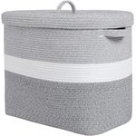 22"x14"x18" Rectangular Extra Large Storage Basket With Lid, Large Cotton Rope Storage Basket, Woven Laundry Hamper, Cloth Storage Bin, for Clothes Towels Blankets in Living Room, Dual Grey