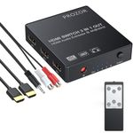 PROZOR 3x1 HDMI Switch with Audio Extractor HDMI Switcher HDMI Audio Converter Analog Optical Toslink SPDIF Output Include IR Remote and 3.5mm Male to 2 RCA Female Stereo Audio Cable Support 4K 3D