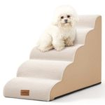 COZY KISS Dog Stairs for High Bed 22.6" H, Small Pet Steps with Leakproof Cover, High Density Foam Cat Ramp for Car, Lightweight, Durable, Comfort, 15.7x33x22.6 inch, 5 Tiers, Beige