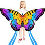 HONBO Butterfly Kites for Kids & Adults,55" x 28" Large Beginner Kite for Kids Ages 4-8, Kids kite Easy to Fly for Beginners,Beach Kites for Outdoor Activities & Family Trip(Rainbow)