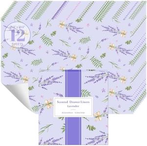 STRN Drawer Liners for Dresser, Lavender Fragrant Drawer Liner 12 Sheets, Non-Adhesive Drawer Paper Liner for Bedroom Shelf Closet, Shoe Chest