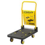 Stanley SXWT-PC508 Platform Trolley with 150 kg Capacity, Polypropylene Portable Foldable Dolly Push Cart with 360 Degree Swivel Braked Wheels, Black & Yellow, (74 x 47 x 93 cm)