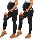 Happy.angel 2 Pack Maternity Fleece Lined Leggings Over The Belly, Womens Black Workout Yoga Pregnancy Pants with Pockets